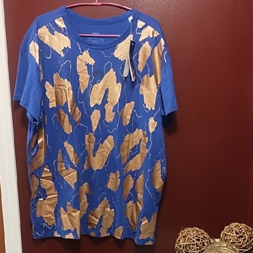 Unisex Adidas Blue and Gold T-Shirt